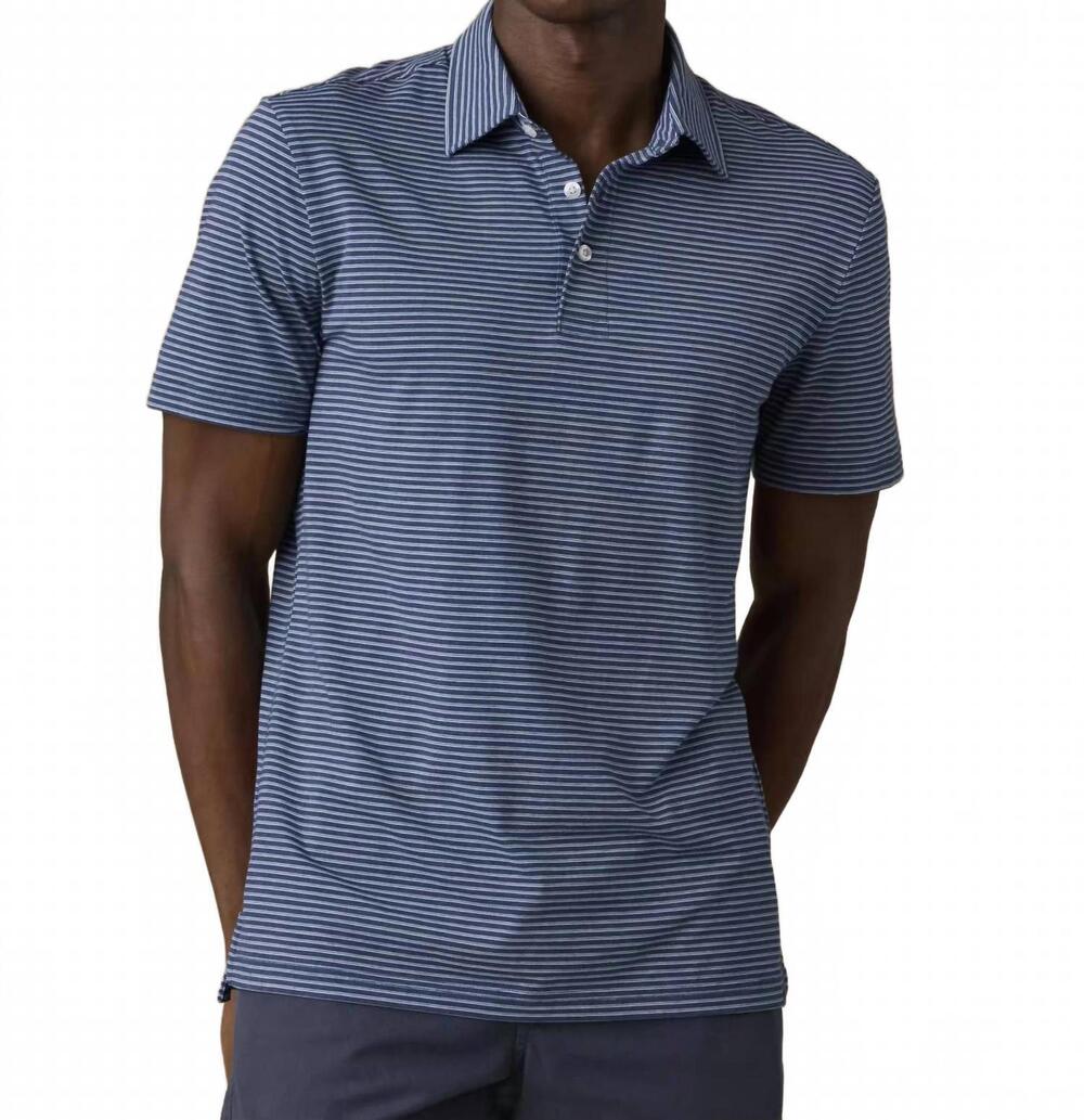 NEW FAHERTY short sleeves movement polo in navy strait stripe